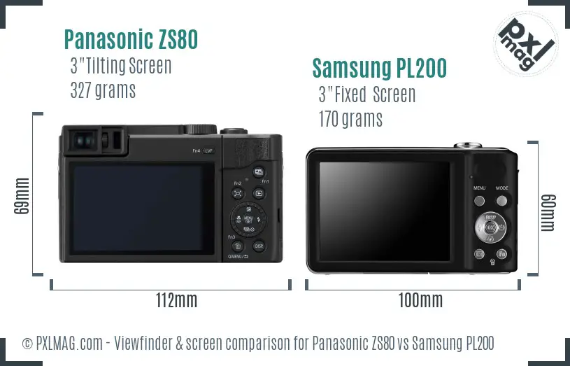 Panasonic ZS80 vs Samsung PL200 Screen and Viewfinder comparison