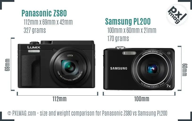 Panasonic ZS80 vs Samsung PL200 size comparison