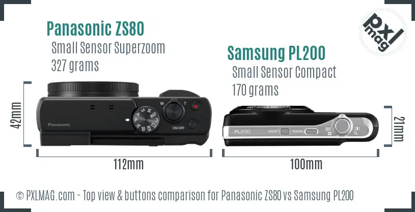 Panasonic ZS80 vs Samsung PL200 top view buttons comparison