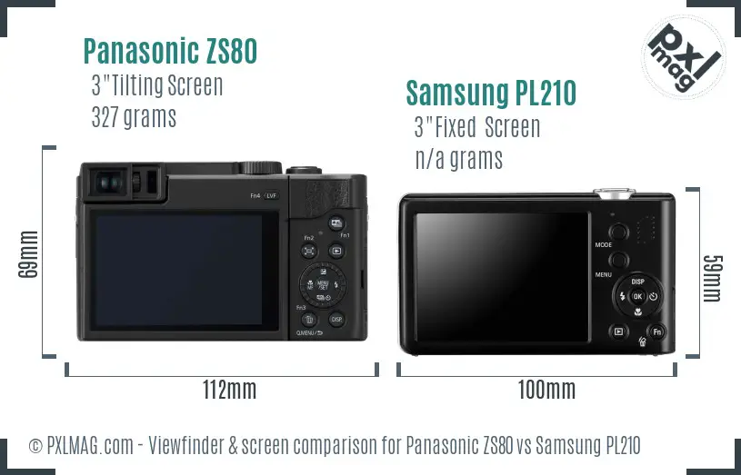 Panasonic ZS80 vs Samsung PL210 Screen and Viewfinder comparison