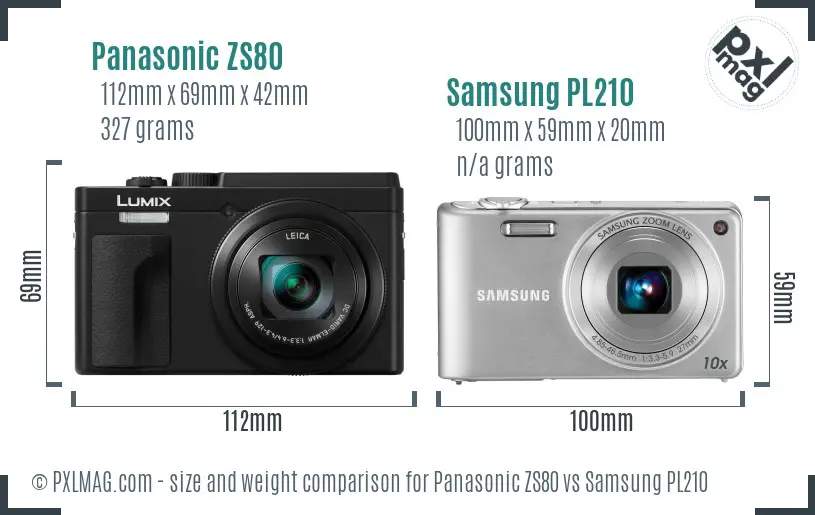 Panasonic ZS80 vs Samsung PL210 size comparison