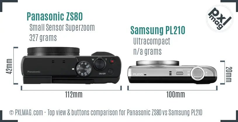 Panasonic ZS80 vs Samsung PL210 top view buttons comparison