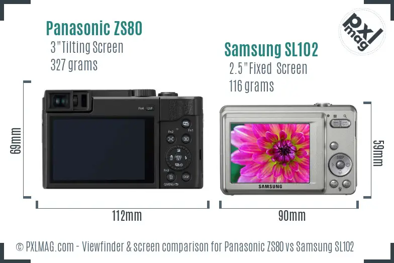 Panasonic ZS80 vs Samsung SL102 Screen and Viewfinder comparison