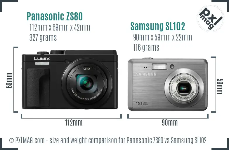 Panasonic ZS80 vs Samsung SL102 size comparison