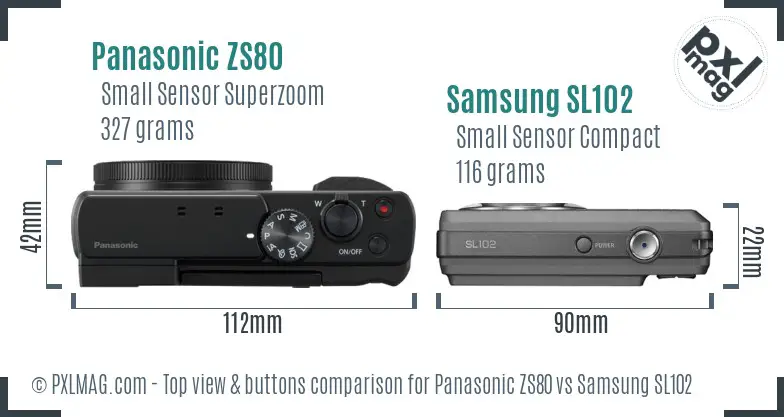 Panasonic ZS80 vs Samsung SL102 top view buttons comparison