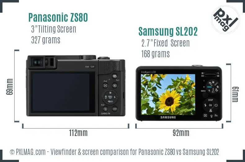 Panasonic ZS80 vs Samsung SL202 Screen and Viewfinder comparison