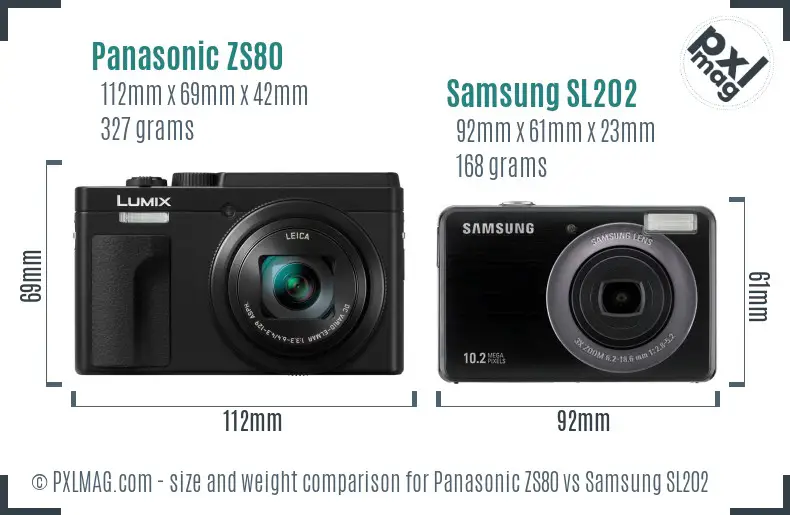 Panasonic ZS80 vs Samsung SL202 size comparison