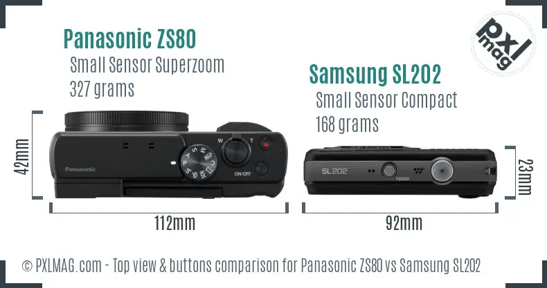 Panasonic ZS80 vs Samsung SL202 top view buttons comparison
