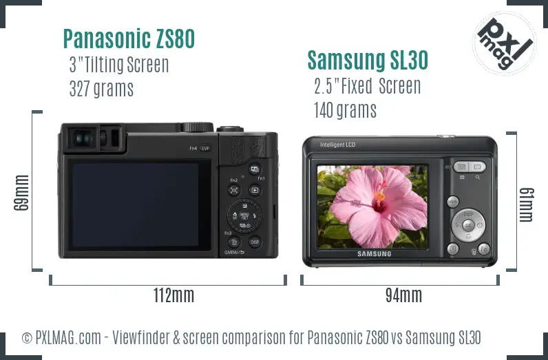 Panasonic ZS80 vs Samsung SL30 Screen and Viewfinder comparison