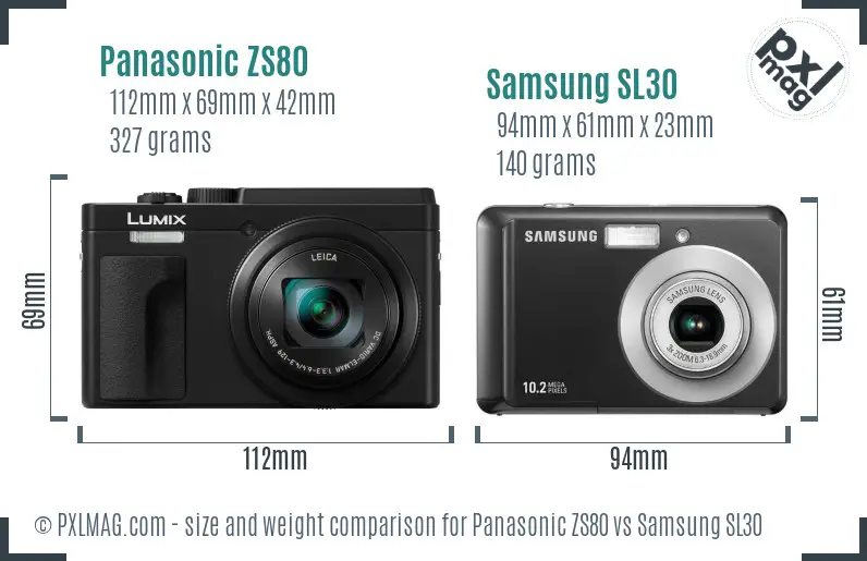 Panasonic ZS80 vs Samsung SL30 size comparison