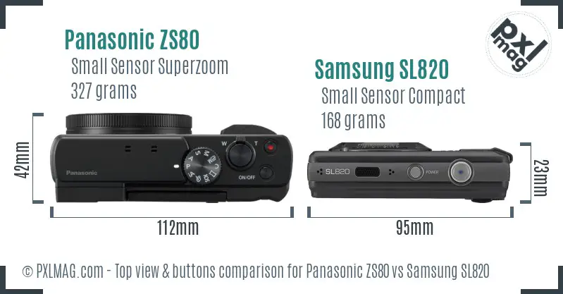 Panasonic ZS80 vs Samsung SL820 top view buttons comparison Panasonic ZS80 vs Samsung SL820 top view buttons comparison