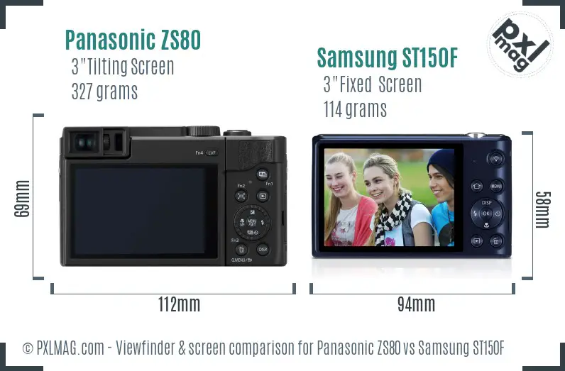 Panasonic ZS80 vs Samsung ST150F Screen and Viewfinder comparison