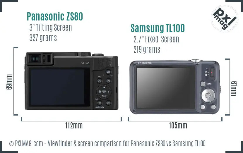 Panasonic ZS80 vs Samsung TL100 Screen and Viewfinder comparison