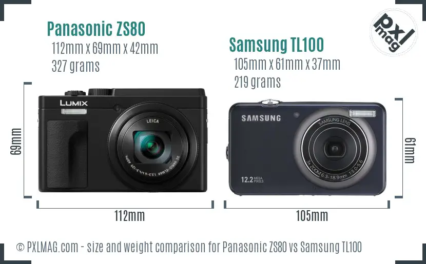 Panasonic ZS80 vs Samsung TL100 size comparison