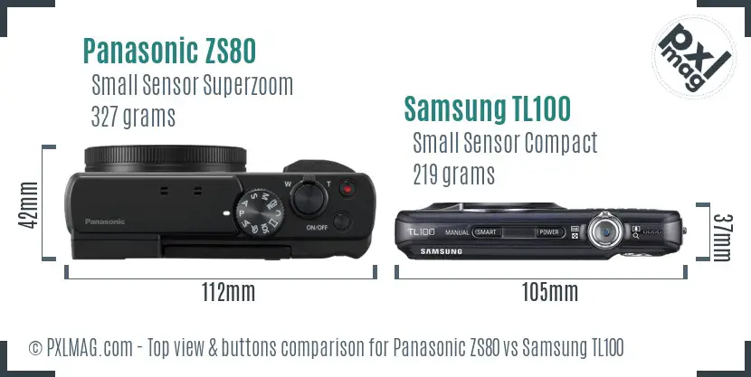 Panasonic ZS80 vs Samsung TL100 top view buttons comparison