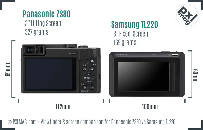 Panasonic ZS80 vs Samsung TL220 Screen and Viewfinder comparison