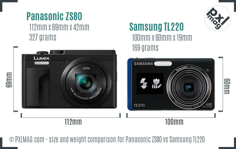 Panasonic ZS80 vs Samsung TL220 size comparison