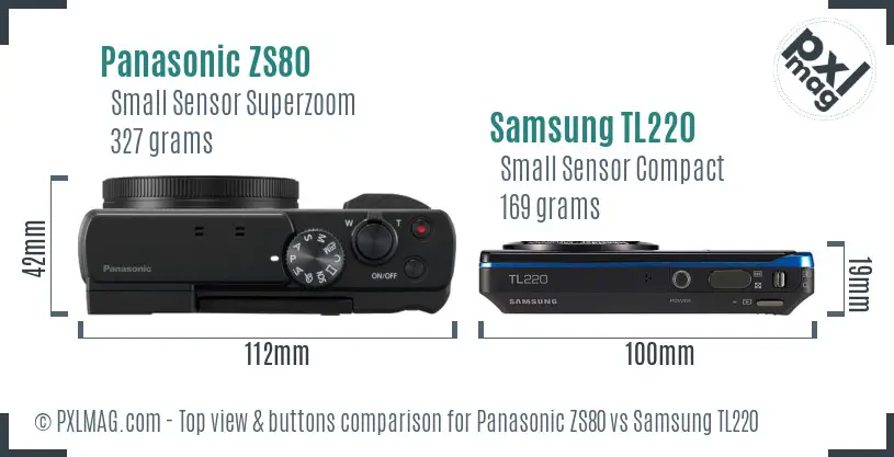 Panasonic ZS80 vs Samsung TL220 top view buttons comparison