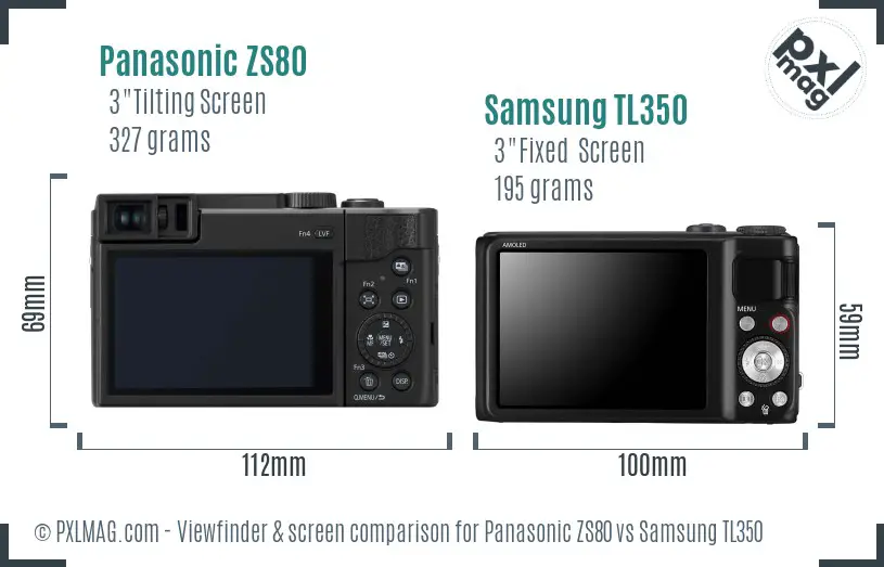 Panasonic ZS80 vs Samsung TL350 Screen and Viewfinder comparison