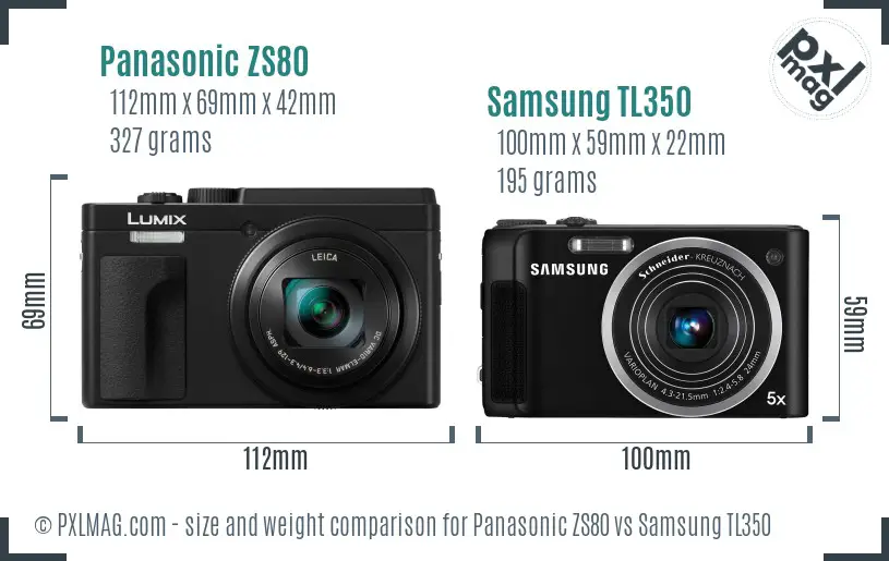 Panasonic ZS80 vs Samsung TL350 size comparison