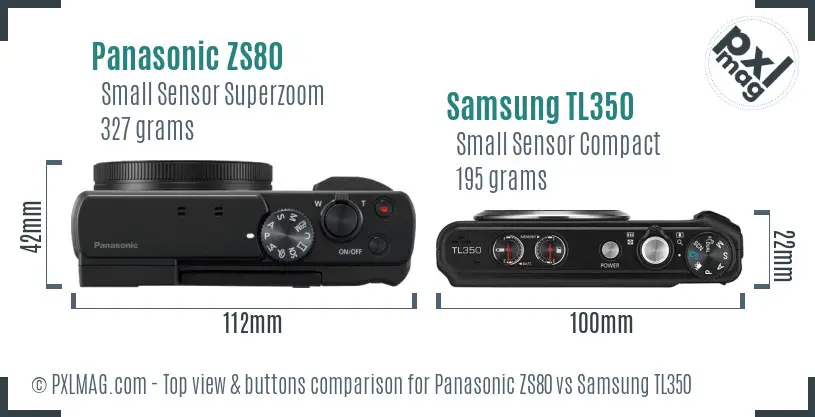 Panasonic ZS80 vs Samsung TL350 top view buttons comparison