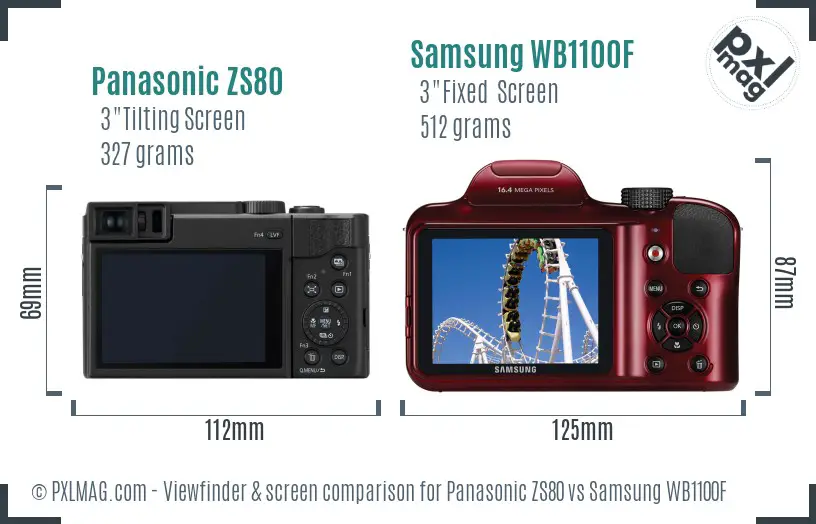 Panasonic ZS80 vs Samsung WB1100F Screen and Viewfinder comparison