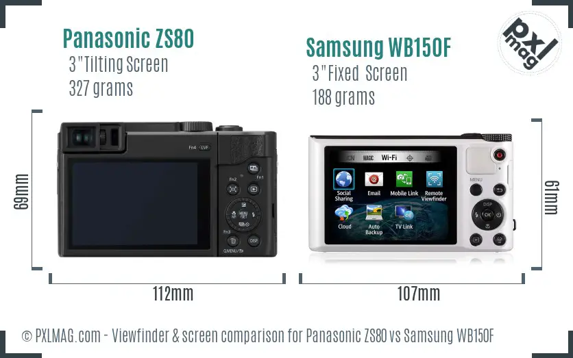 Panasonic ZS80 vs Samsung WB150F Screen and Viewfinder comparison