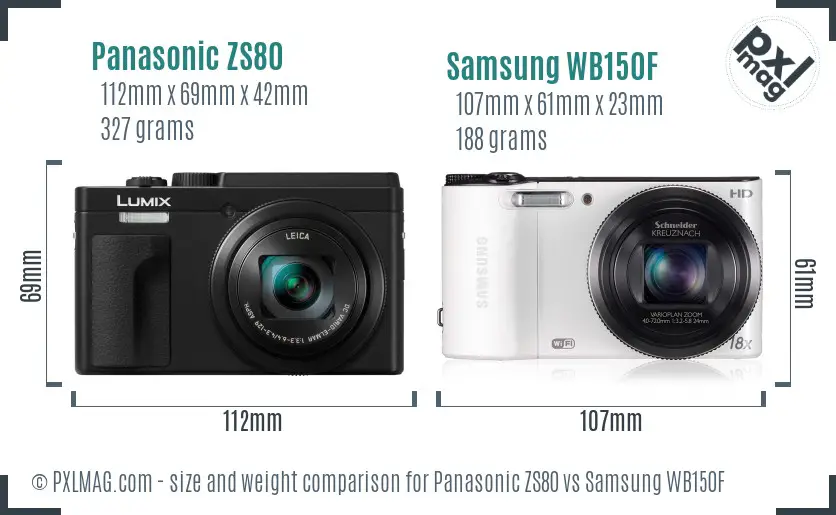 Panasonic ZS80 vs Samsung WB150F size comparison