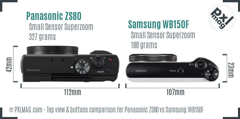 Panasonic ZS80 vs Samsung WB150F top view buttons comparison