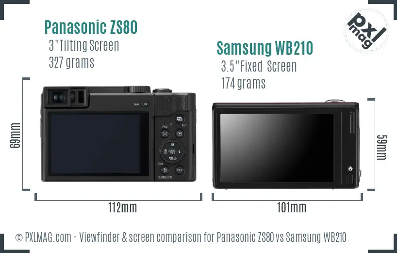 Panasonic ZS80 vs Samsung WB210 Screen and Viewfinder comparison