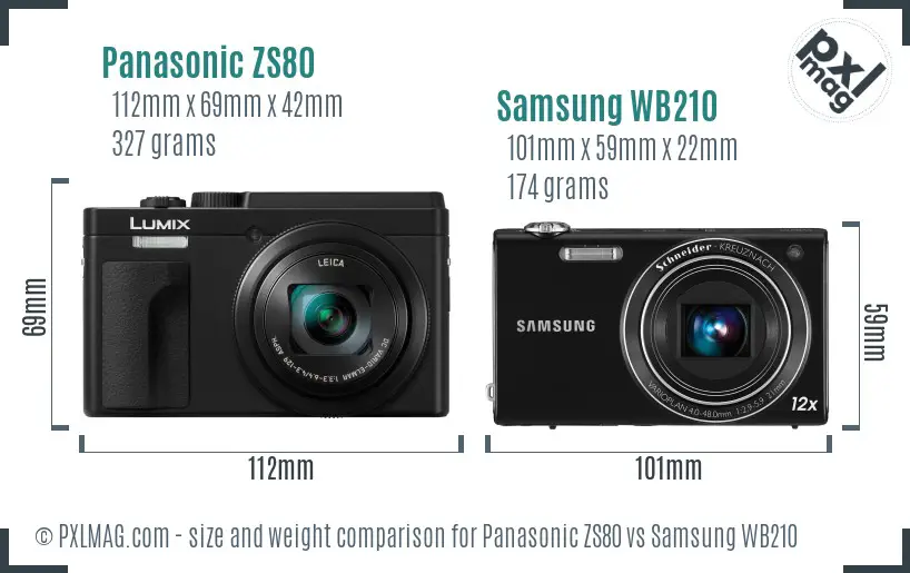 Panasonic ZS80 vs Samsung WB210 size comparison