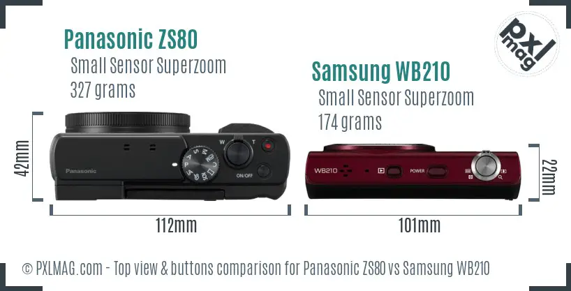Panasonic ZS80 vs Samsung WB210 top view buttons comparison