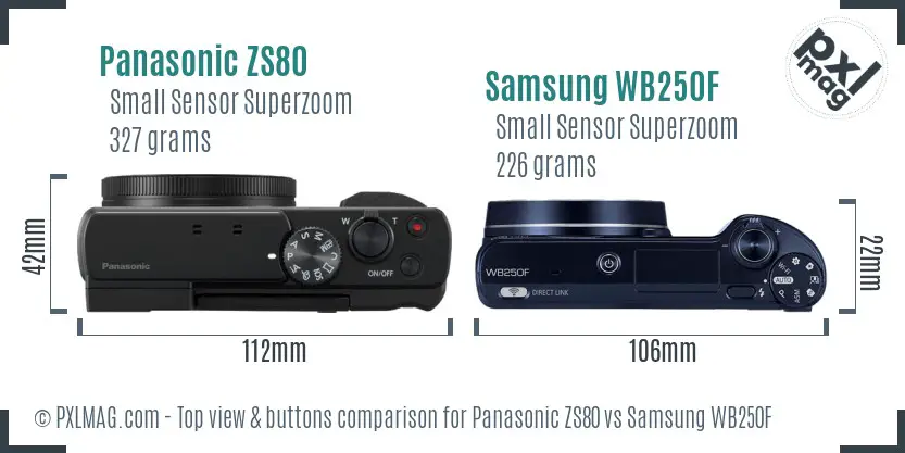Panasonic ZS80 vs Samsung WB250F top view buttons comparison