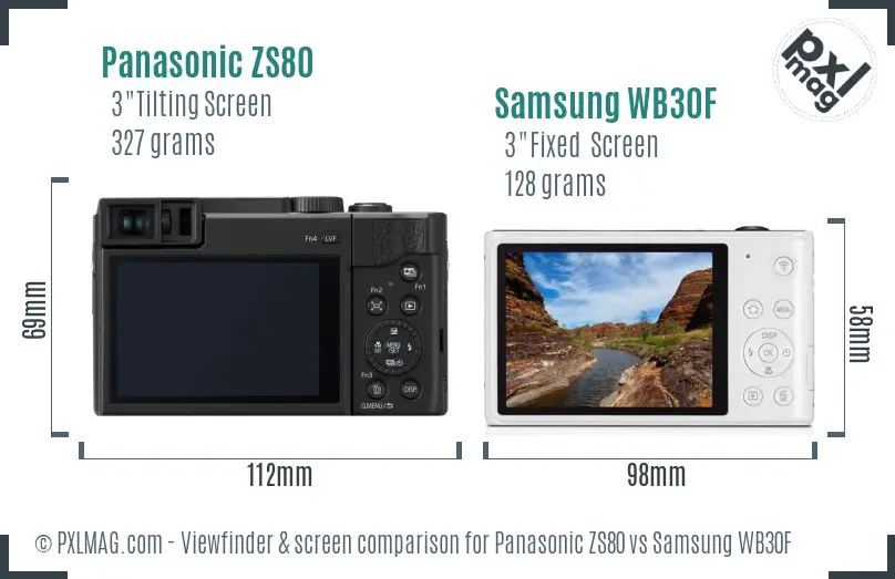 Panasonic ZS80 vs Samsung WB30F Screen and Viewfinder comparison