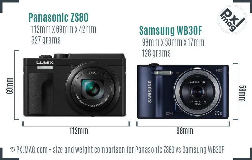 Panasonic ZS80 vs Samsung WB30F size comparison