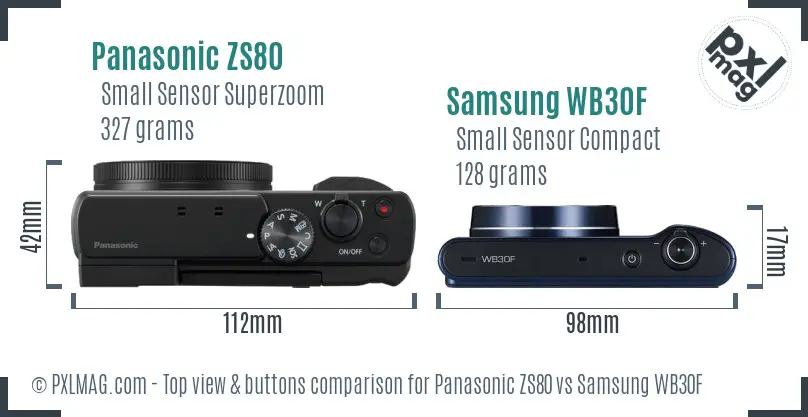 Panasonic ZS80 vs Samsung WB30F top view buttons comparison
