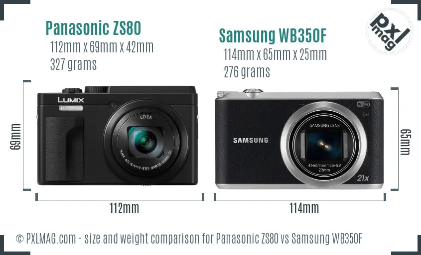 Panasonic ZS80 vs Samsung WB350F size comparison