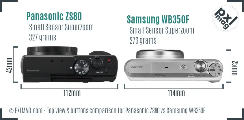 Panasonic ZS80 vs Samsung WB350F top view buttons comparison