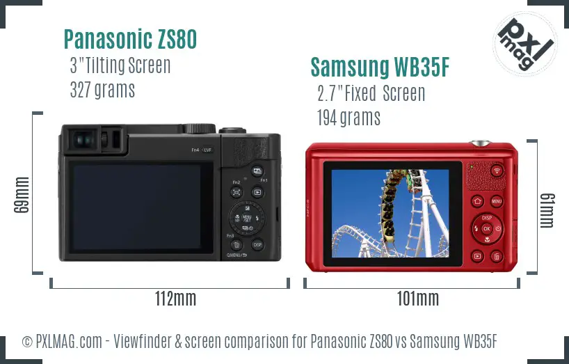 Panasonic ZS80 vs Samsung WB35F Screen and Viewfinder comparison