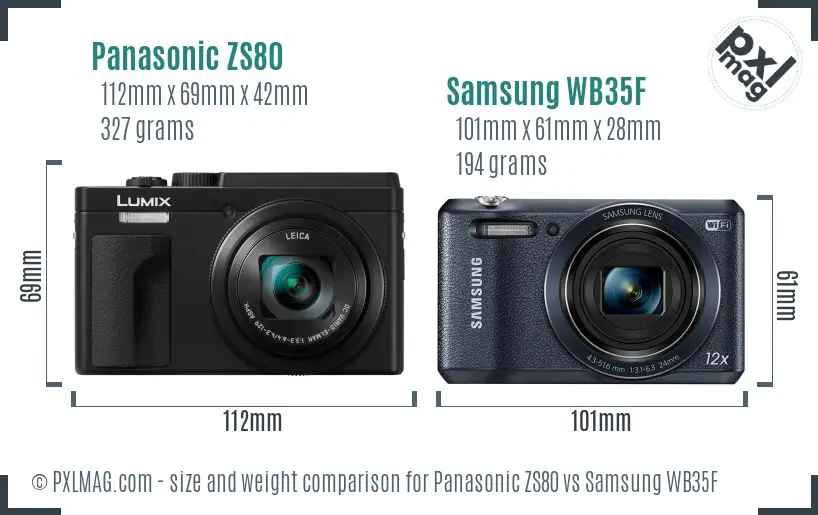 Panasonic ZS80 vs Samsung WB35F size comparison