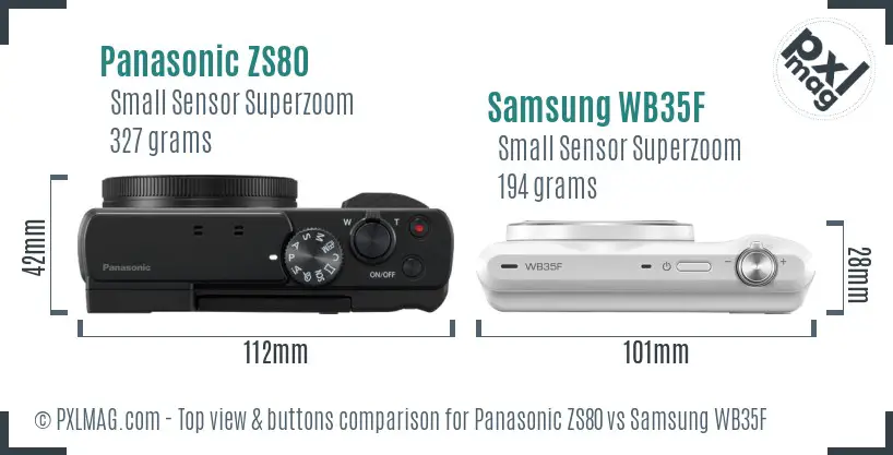 Panasonic ZS80 vs Samsung WB35F top view buttons comparison