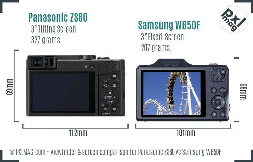 Panasonic ZS80 vs Samsung WB50F Screen and Viewfinder comparison