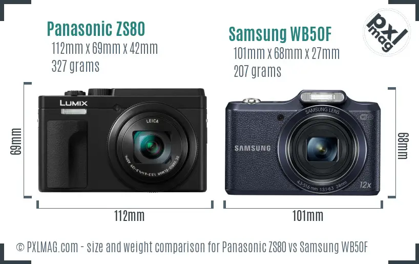 Panasonic ZS80 vs Samsung WB50F size comparison