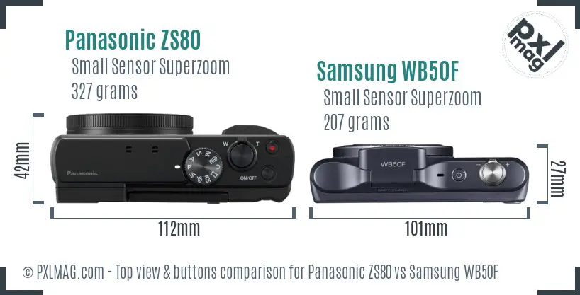 Panasonic ZS80 vs Samsung WB50F top view buttons comparison