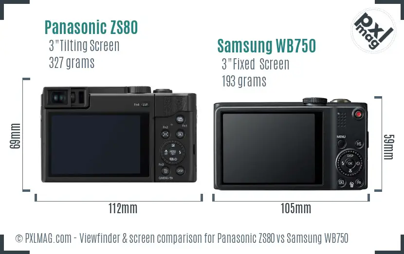 Panasonic ZS80 vs Samsung WB750 Screen and Viewfinder comparison