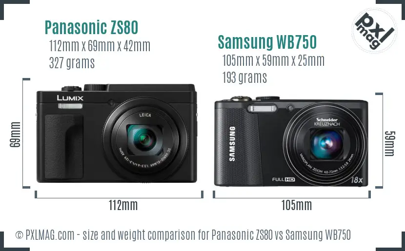 Panasonic ZS80 vs Samsung WB750 size comparison