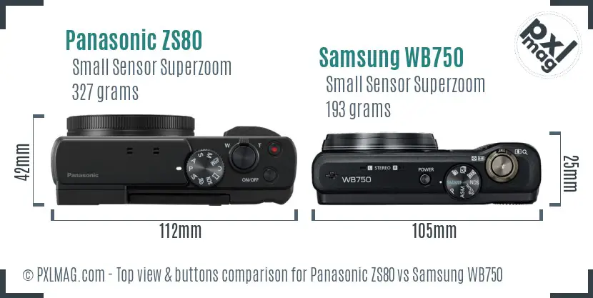 Panasonic ZS80 vs Samsung WB750 top view buttons comparison