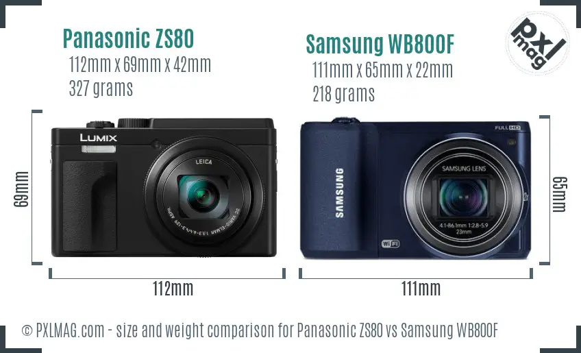 Panasonic ZS80 vs Samsung WB800F size comparison