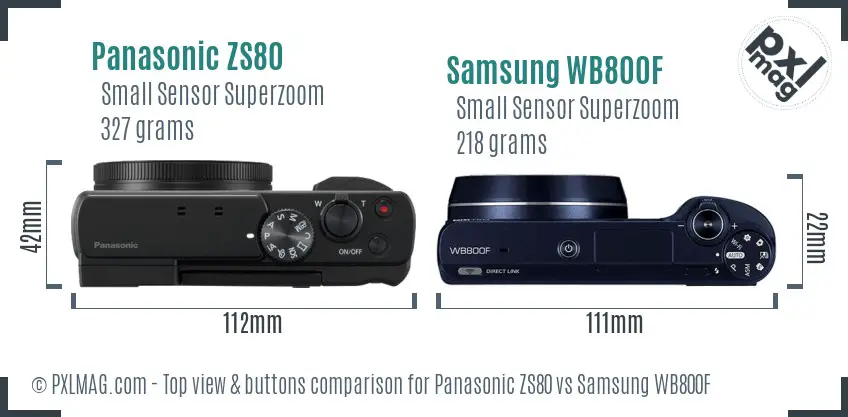 Panasonic ZS80 vs Samsung WB800F top view buttons comparison