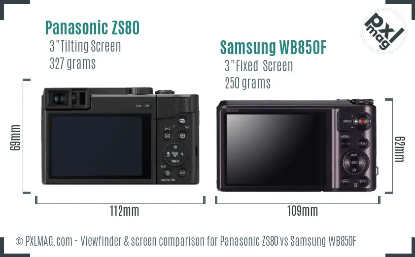 Panasonic ZS80 vs Samsung WB850F Screen and Viewfinder comparison